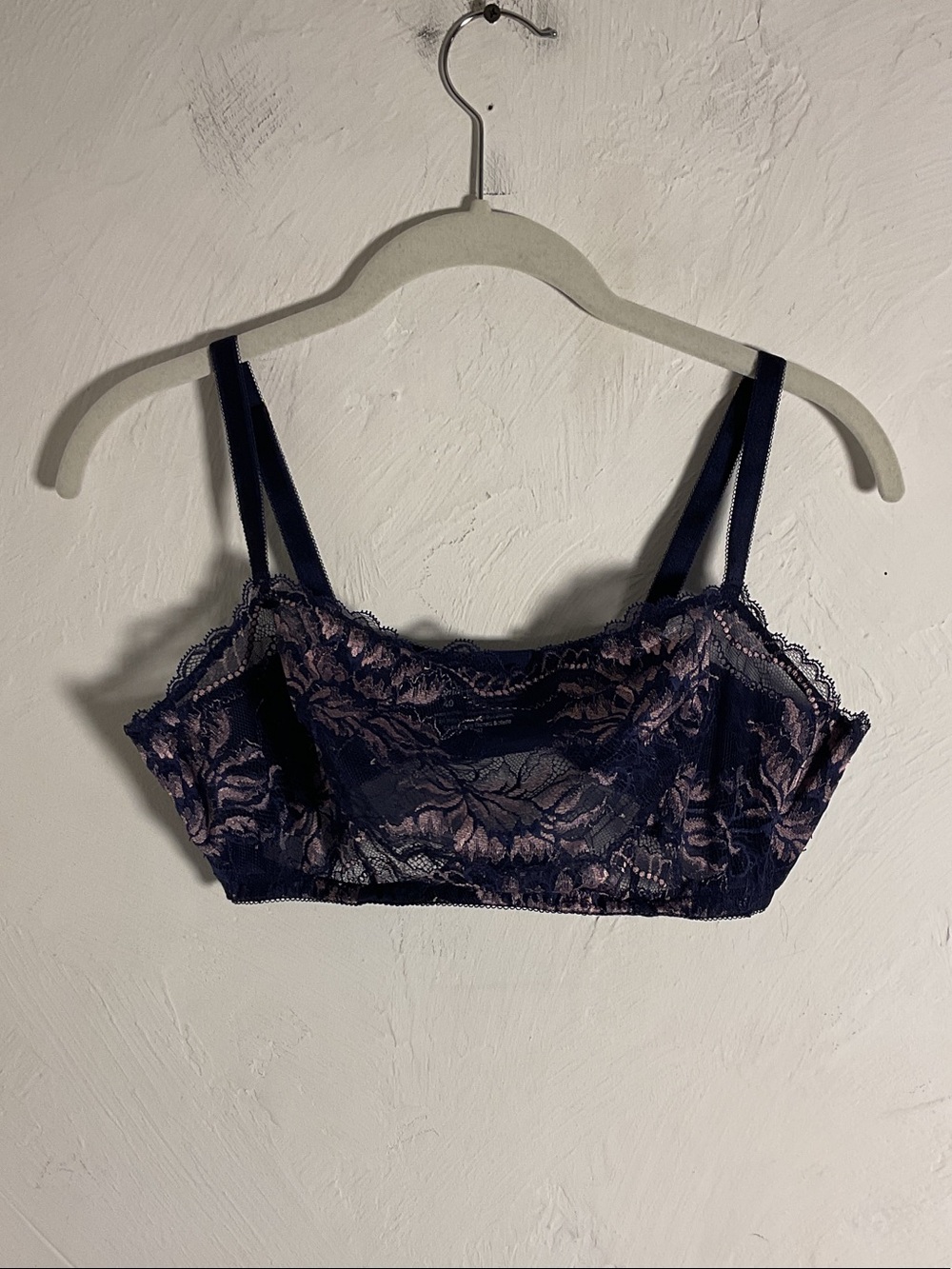 Soma Champagne Dreams Sheer Underwire Lace Bralette Size 40 Navy/Pink